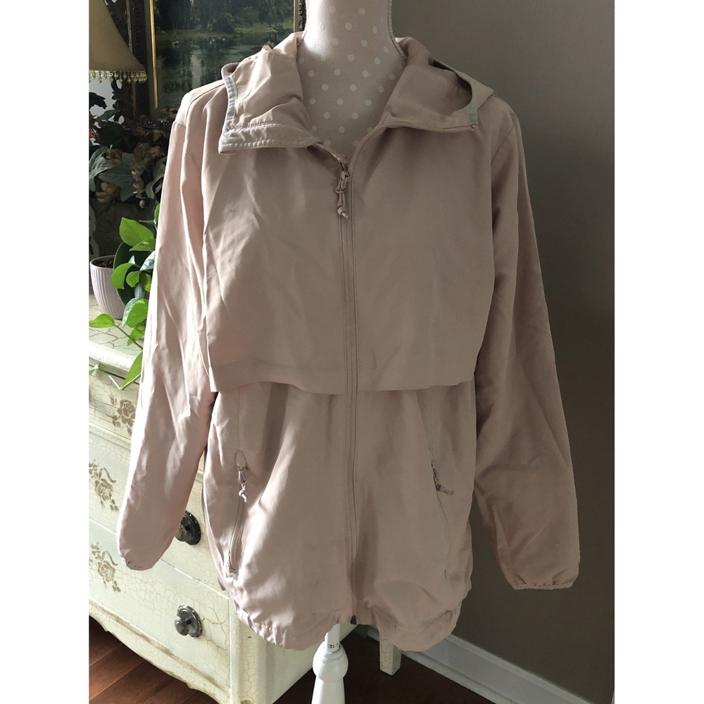 Champion Jacket Women's Large Hooded Rain Jacket Windbreaker Blush Pink EUC